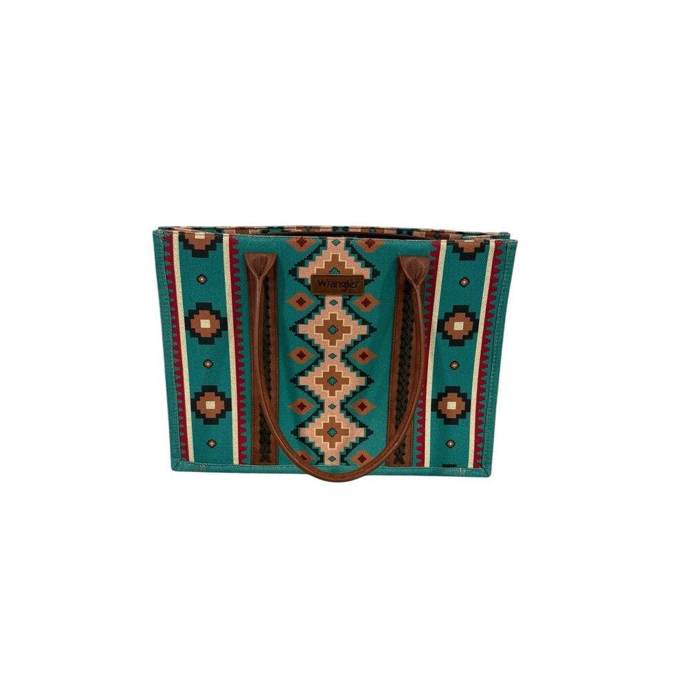 Wrangler Ladies Southwestern Print Dark Turquoise Wide Tote Bag Western Boho